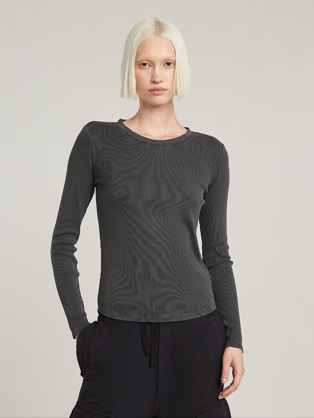 G-Star Raw Overdyed Slim TopLong-Sleeve Crewneck in Charcoal Gray